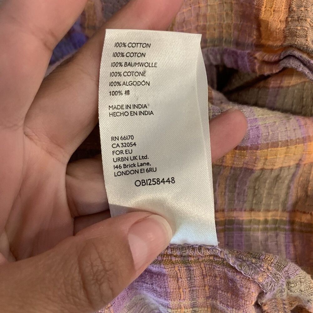 Free People Amelie Mini Dress Tiered Gauzy Plaid Picnic Prairie Western Boho XS - Picture 11 of 12